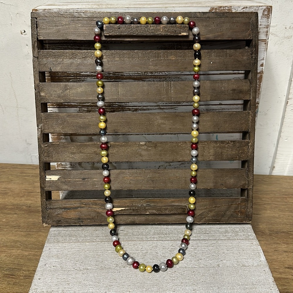 Freshwater Pearl great shape long solid multi color strand pullover necklace - Picture 7 of 7